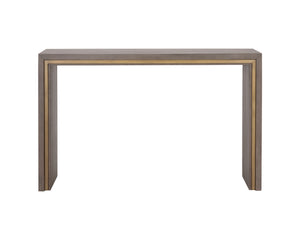 Sunpan Hilbert Console Table - Modern Grey Acacia Wood with Brass Trim, Stylish Linear Design for Any Space