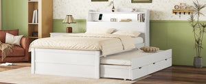 English Elm Full Size Wooden Led Platform Bed With Trundle, Storage Headboard & Drawers - Stylish White Design N820S00009K