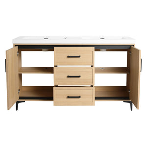 English Elm 60" Freestanding Bathroom Vanity With Double Sink, Soft-Close Doors & Drawers In Original Oak Finish P2 W1972P315237-GIGA