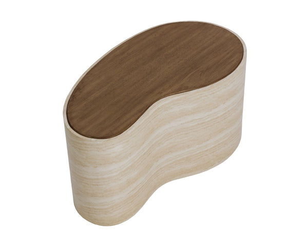 Sunpan ISHIKO Coffee Table - Sculptural Design with Warm Wood-Effect Top & Concrete Base for Modern Spaces 112579