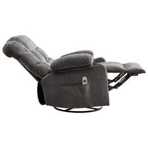 English Elm Oversized Swivel Recliner with Massage Heating Linen Upholstery and Usb Port Gray W1521P411670
