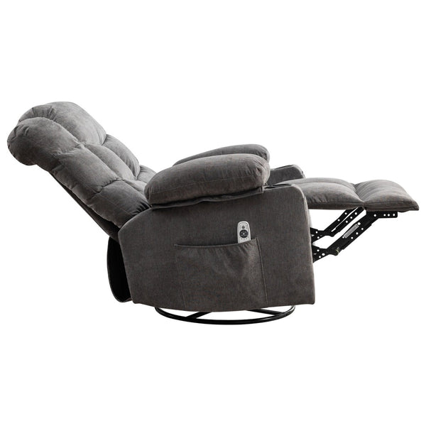 English Elm Oversized Swivel Recliner with Massage Heating Linen Upholstery and Usb Port Gray W1521P411670