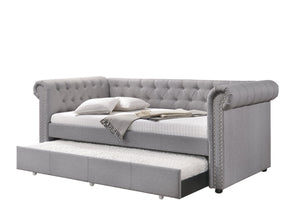 English Elm Justice Smoke Gray Chesterfield Daybed w/Trundle Twin, Button-Tufted Upholstered Frame, Nailhead Trim B2726S00324