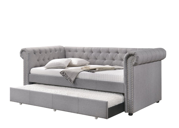 English Elm Justice Smoke Gray Chesterfield Daybed w/Trundle Twin, Button-Tufted Upholstered Frame, Nailhead Trim B2726S00324