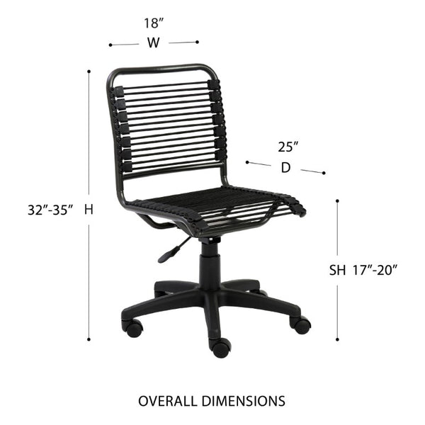 EuroStyle Bungie Bungee Cord Low Back Swivel Chair with Breathable Elastic Seat and Steel Frame Black Bungie/Black Frame 02541