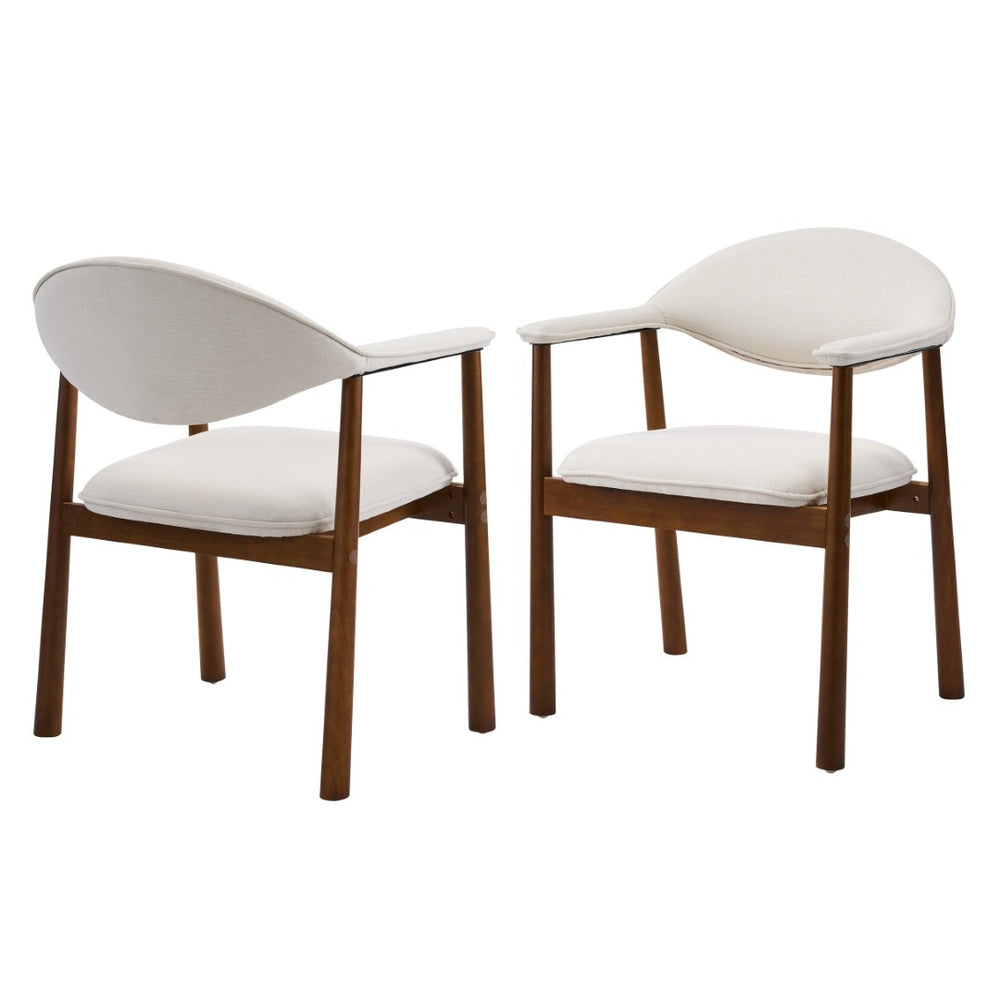 English Elm Modern Rubberwood Dining Chair Set Sculptural Curved Back Upholstered Seat Walnut Frame Beige,Walnut N768P391165W