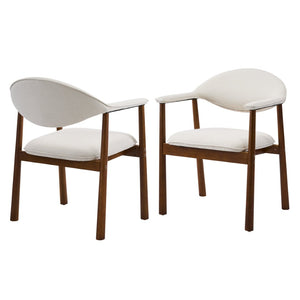 English Elm Modern Rubberwood Dining Chair Set Sculptural Curved Back Upholstered Seat Walnut Frame Beige,Walnut N768P391165W