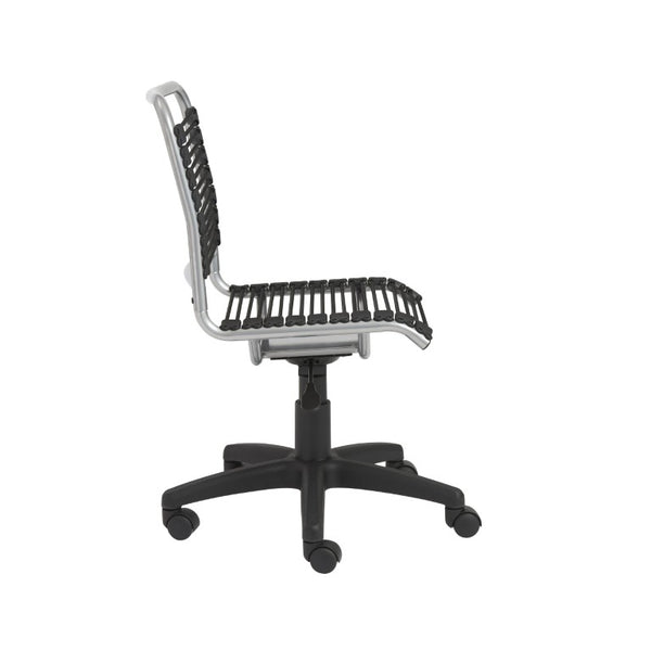 EuroStyle Bungie Bungee Cord Low Back Swivel Chair with Breathable Elastic Seat and Steel Frame Black Bungie/Aluminum Frame 02546