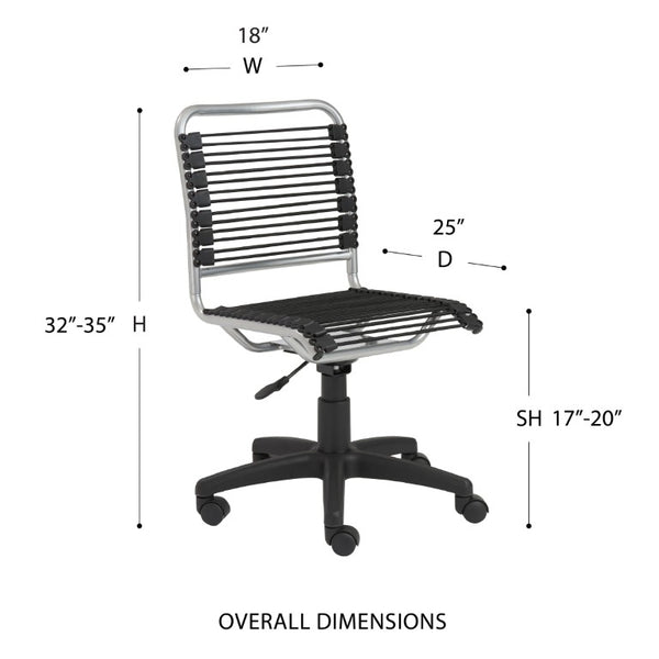 EuroStyle Bungie Bungee Cord Low Back Swivel Chair with Breathable Elastic Seat and Steel Frame Black Bungie/Aluminum Frame 02546