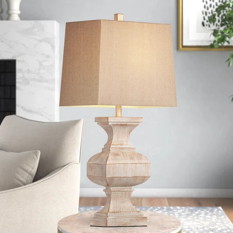 English Elm 33-inch Vintage Resin Table Lamp Beige & White, Rustic 33" Side Lamp with LED Bulb for Cozy Living Rooms W3355P391641