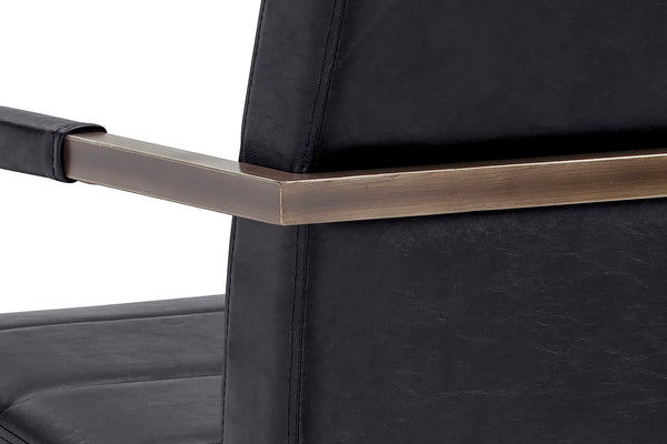 Sunpan Jafar Dining Armchair Set - Retro-Inspired Faux Leather Design with Rustic Bronze Steel Frame Vintage Black