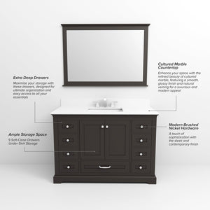 English Elm Espresso 48 in Single Bath Vanity with Cultured Marble Top, Soft-Close Drawers & Chrome Faucet Set B2731P258366