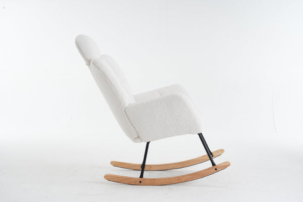 English Elm 055-teddy Plush Fabric Nursery Glider with High Back Support and Modern Rocking Base W527P228306