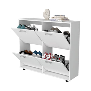 English Elm FM Nutrioso Tilt-Out Shoe Cabinet with Scratch-Resistant Finish, Space-Saving Design for Small Rooms White 47.64 L x 25.59 W x 4.72 H B128P301380