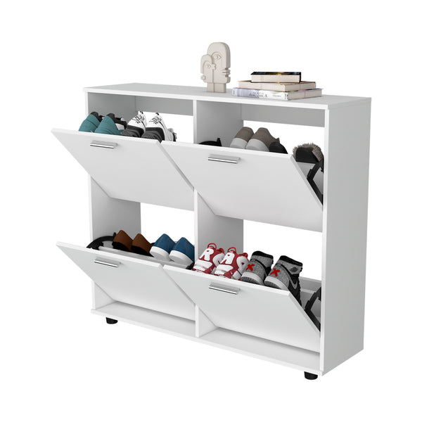 English Elm FM Nutrioso Tilt-Out Shoe Cabinet with Scratch-Resistant Finish, Space-Saving Design for Small Rooms White 47.64 L x 25.59 W x 4.72 H B128P301380