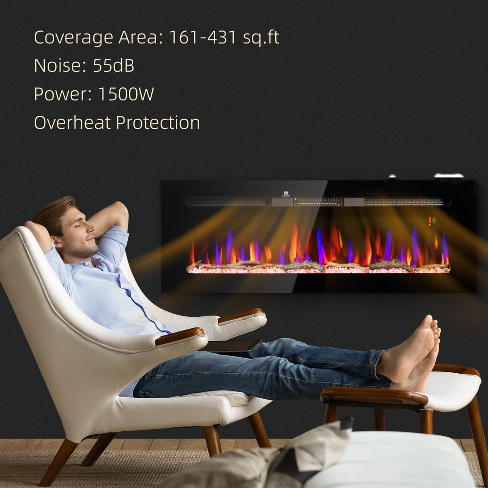 English Elm HOMCOM 50" Electric Fireplace Wall/Recessed with Remote, 1500W Heater, 10 Flame Colors, Timer W2225P249835