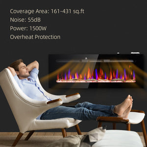 English Elm HOMCOM 50" Electric Fireplace Wall/Recessed with Remote, 1500W Heater, 10 Flame Colors, Timer W2225P249835