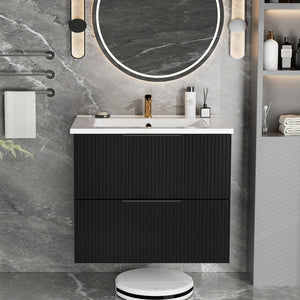 English Elm 24 Compact Bathroom Vanity with Sink — Floor-Standing Stability, Soft-Close Drawers, Large Storage, Durable Finish Matte Black 26.38 L x 22.83 W x 7.87 H W3520S00001