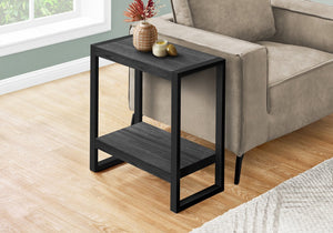 English Elm Accent C-Shaped Side Table with Reclaimed Wood-Look Top and Sleek Metal Frame for Small Spaces Black 28 L x 15 W x 9 H B2710P219149