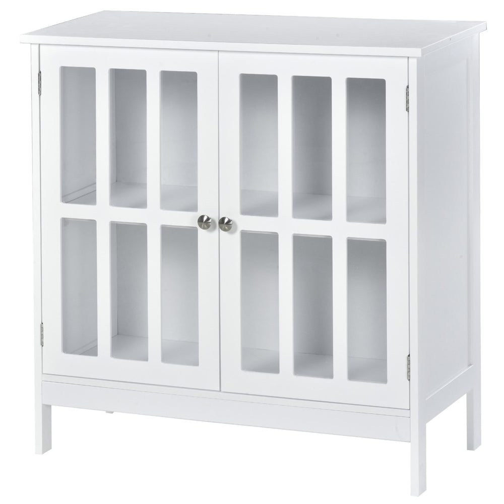English Elm Contemporary Two Door Buffet Cabinet with Acrylic Panels and Elevated Legs for Any Room T3971P388883
