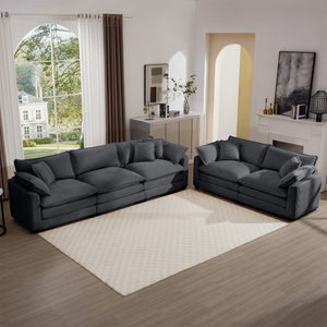 English Elm Modern Fabric Living Room Sofa Set - Two Plush 2-Seaters With Memory Foam Cushions In Grey Corduroy W714S00833