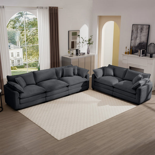 English Elm Modern Fabric Living Room Sofa Set - Two Plush 2-Seaters With Memory Foam Cushions In Grey Corduroy W714S00833