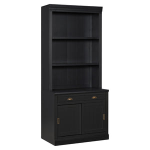 English Elm 83.4"Tall Modern Bookshelf With Sliding Doors, Adjustable Open Shelves For Home Office & Living Room N751S323420B