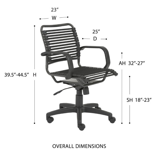 EuroStyle Bungie Bungee Cord Mid Back Office Chair Ventilated Seat Graphite Steel Frame 450 Lb 02572BLK
