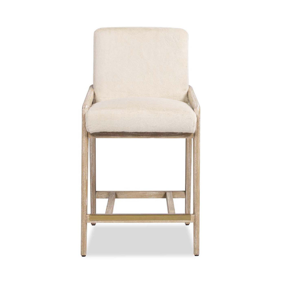 English Elm Jennifer Taylor Home - Arizona 25.5" Solid Ash Wood Counter Stool with Rope Back & Crème Faux Fur Upholstery, Coastal Farmhouse elegance B2719P238401