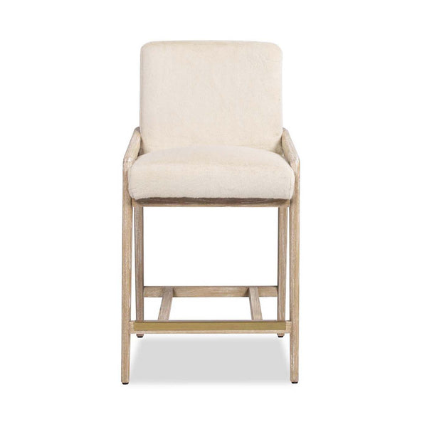 English Elm Jennifer Taylor Home - Arizona 25.5" Solid Ash Wood Counter Stool with Rope Back & Crème Faux Fur Upholstery, Coastal Farmhouse elegance B2719P238401
