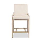 English Elm Arizona 25.5" Solid Ash Wood Upholstered Counter Stool With Rope Detail, Crème De La Crème White Faux Fur