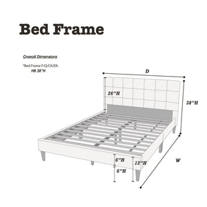 English Elm Modern Upholstered Queen Bed with Tufted Linen-Like Headboard, Slat Support, Contemporary Design Charcoal 67 L x 39 W x 5 H B011P243654