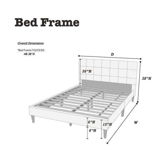 English Elm Modern Upholstered Queen Bed with Tufted Linen-Like Headboard, Slat Support, Contemporary Design Charcoal 67 L x 39 W x 5 H B011P243654