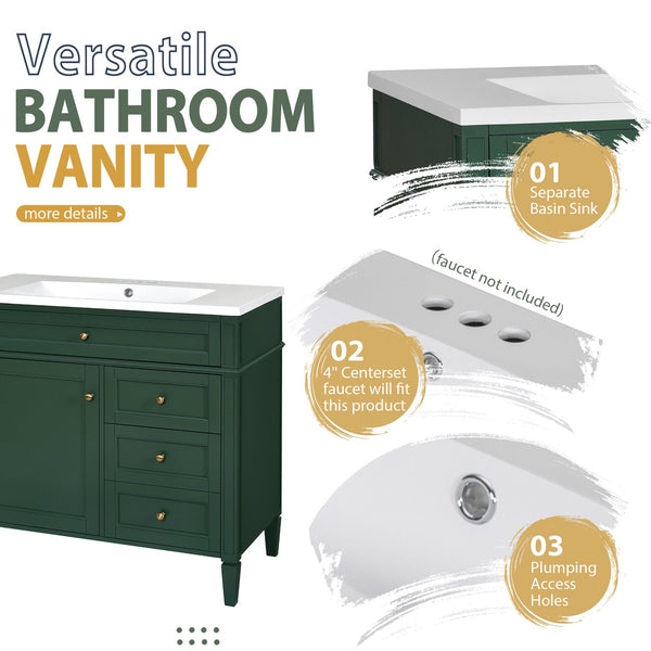 English Elm 36'' Modern Bathroom Vanity With Resin Sink, Mirror Cabinet, Soft-Close Drawers & 6 Shelves N710S236006F