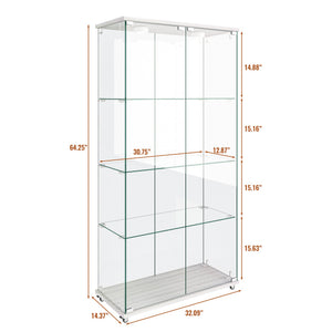 English Elm Modern Glass Display Cabinet With Led Lights - Elegant 2-Door Showcase For Living Rooms & Bedrooms W241S00056