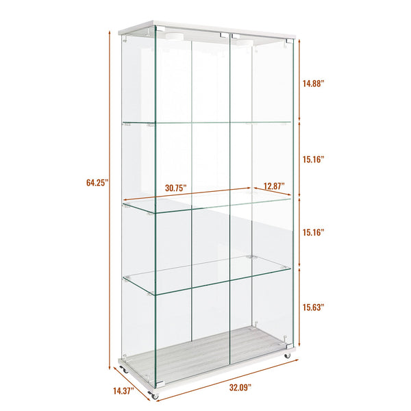 English Elm Modern Glass Display Cabinet With Led Lights - Elegant 2-Door Showcase For Living Rooms & Bedrooms W241S00056