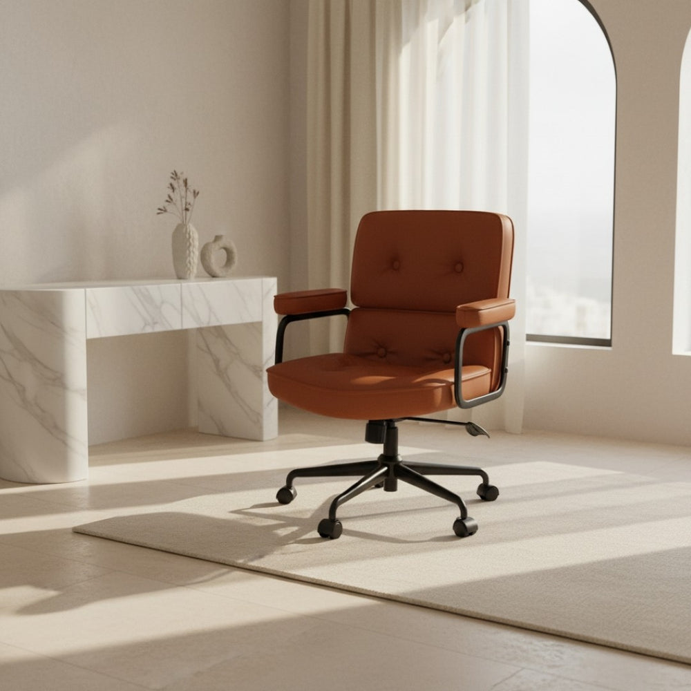 English Elm Hq Brown Pu Leather Executive Office Chair with Adjustable Height and Rolling Casters W5382P440946
