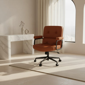 English Elm Hq Brown Pu Leather Executive Office Chair with Adjustable Height and Rolling Casters W5382P440946