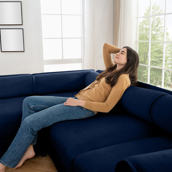 English Elm Large Modular Sectional Sofa with Chenille Comfort, Cylindrical Support, Storage & Easy Assembly Blue W714S01055