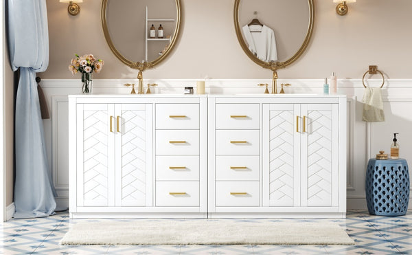English Elm 72'' Modern Bathroom Vanity Set With Ceramic Sink, Solid Wood Frame, Soft-Close Drawers & Doors N710SS00013K