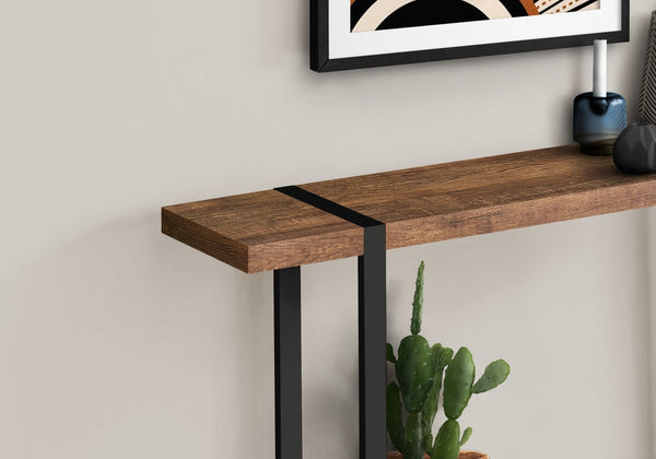 English Elm Accent Rustic Console Table 47.25" x12" Brown Laminate with Lower Shelf and Black Metal Legs - Modern Farmhouse B2710P219143