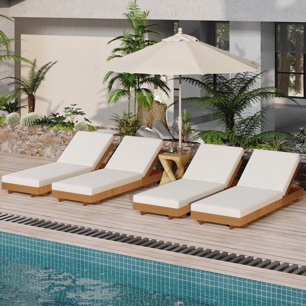 English Elm Christopher Knight Home® - Lounge Chaise Set - Elegant Acacia Wood With Cream Cushion, Ergonomic Design & Adjustable Comfort N770P281696C_65429.00CUSH
