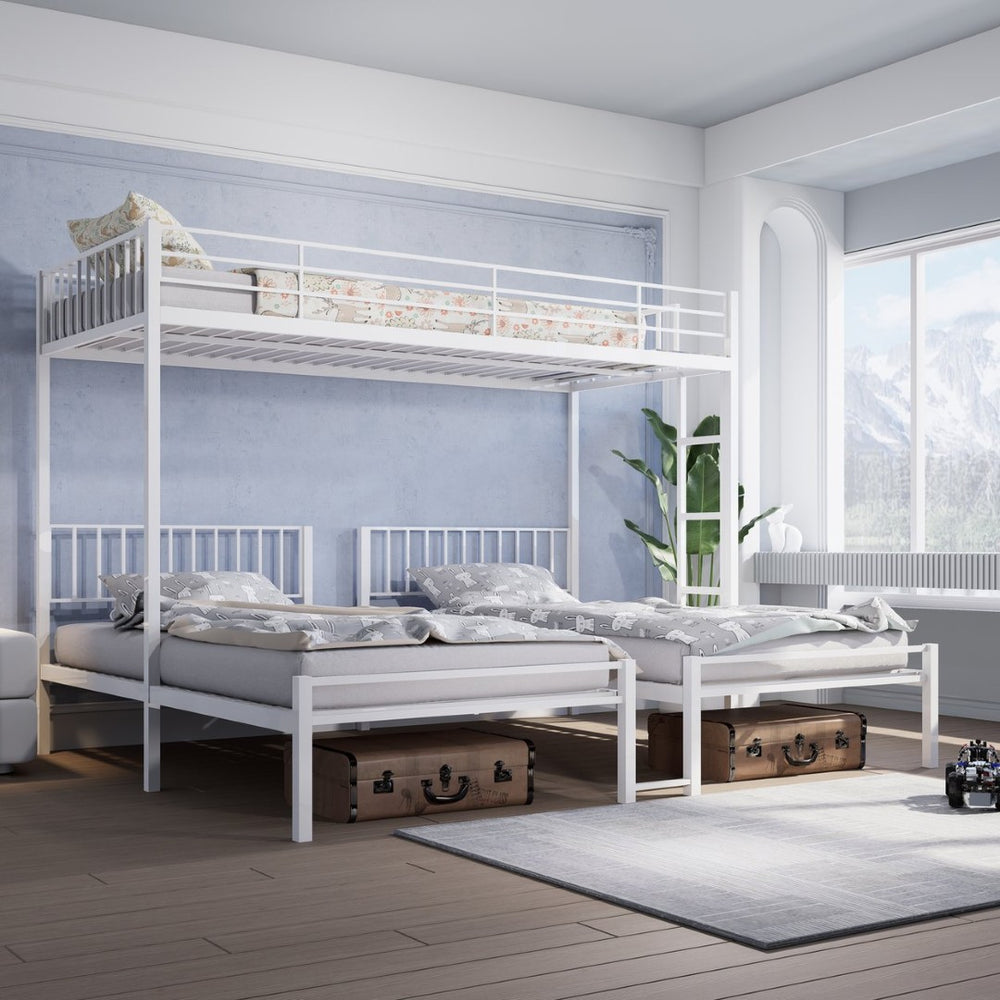 English Elm Triple Bunk Bed Steel Frame Sleeps Three Kids with Noise Reduced Powder Coated Design W3752S00002