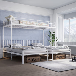 English Elm Triple Bunk Bed Steel Frame Sleeps Three Kids with Noise Reduced Powder Coated Design W3752S00002