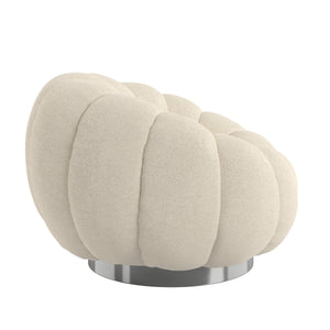 English Elm Wallace & Bay - White Pumpkin Swivel Accent Chair Cream Bouclé Fabric, Modern Curved Design, Easy-Care, Plush 37" Depth Lounge B361P384410