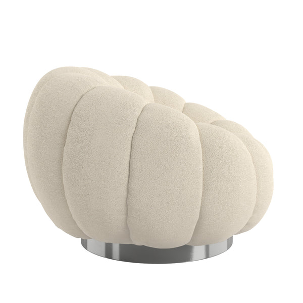 English Elm Wallace & Bay - White Pumpkin Swivel Accent Chair Cream Bouclé Fabric, Modern Curved Design, Easy-Care, Plush 37" Depth Lounge B361P384410