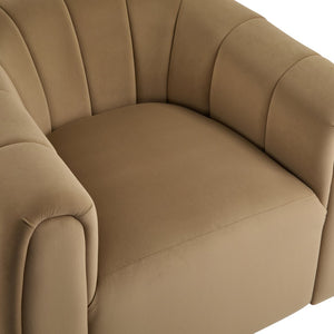 English Elm Christopher Knight Home® - Swivel Velvet Club Chair with Semi-Circular Tub Back, 360° Rotation, Plush Iron Frame Comfort Camel 37.8 L x 33.46 W x 27.17 H N776P264952B