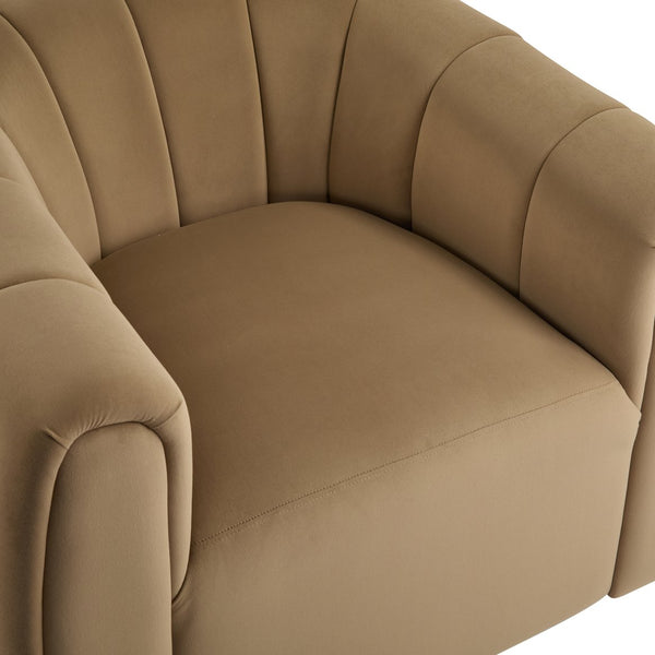 English Elm Christopher Knight Home® - Swivel Velvet Club Chair with Semi-Circular Tub Back, 360° Rotation, Plush Iron Frame Comfort Camel 37.8 L x 33.46 W x 27.17 H N776P264952B