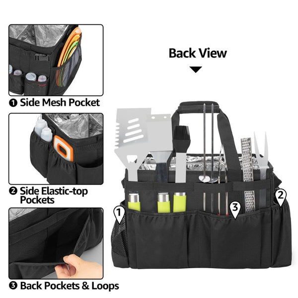 English Elm Picnic Bbq Caddy Bag with Aluminum Interior Mesh Pockets and Foldable Organizer W2181P481692