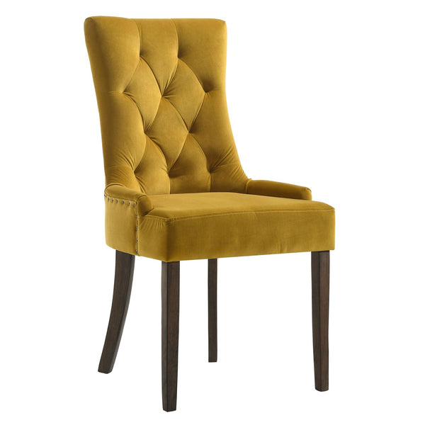 English Elm Yellow Tufted Back Side Chairs Set of 2 — Plush Upholstery, Nailhead Trim, Espresso Legs, Elegant Comfort B062P185679